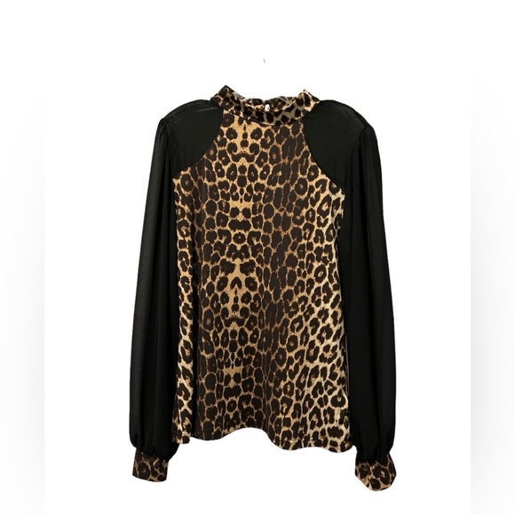 Women’s SHEIN Clasi Plus Leopard Print Mock Neck Lantern Sleeve Top Size… - Picture 1 of 11